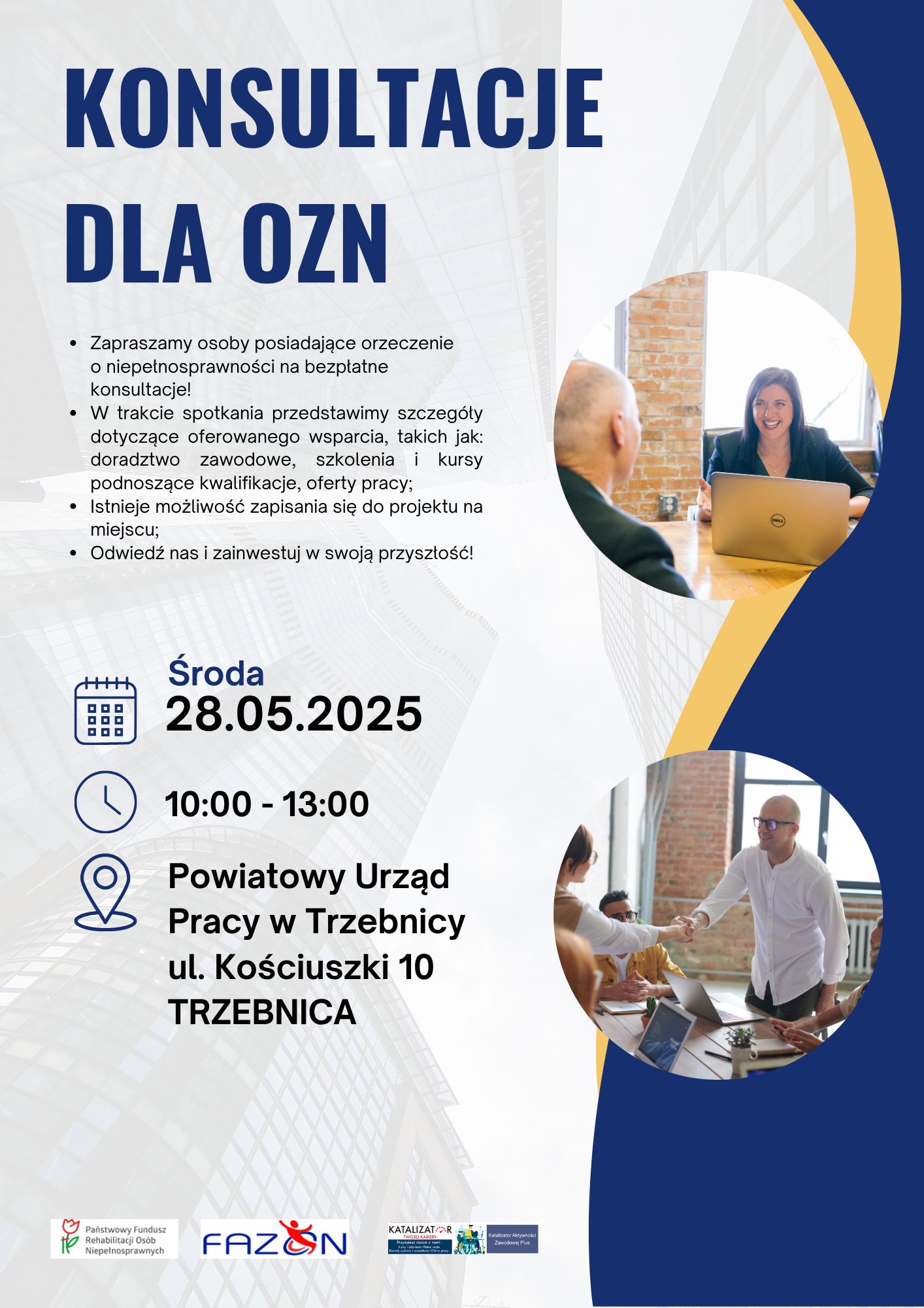 Zdjęcie artykułu Bezpłatne konsultacje dla osób z niepełnosprawnością - 28.05.2025 r. godz. 10.00 - 13.00