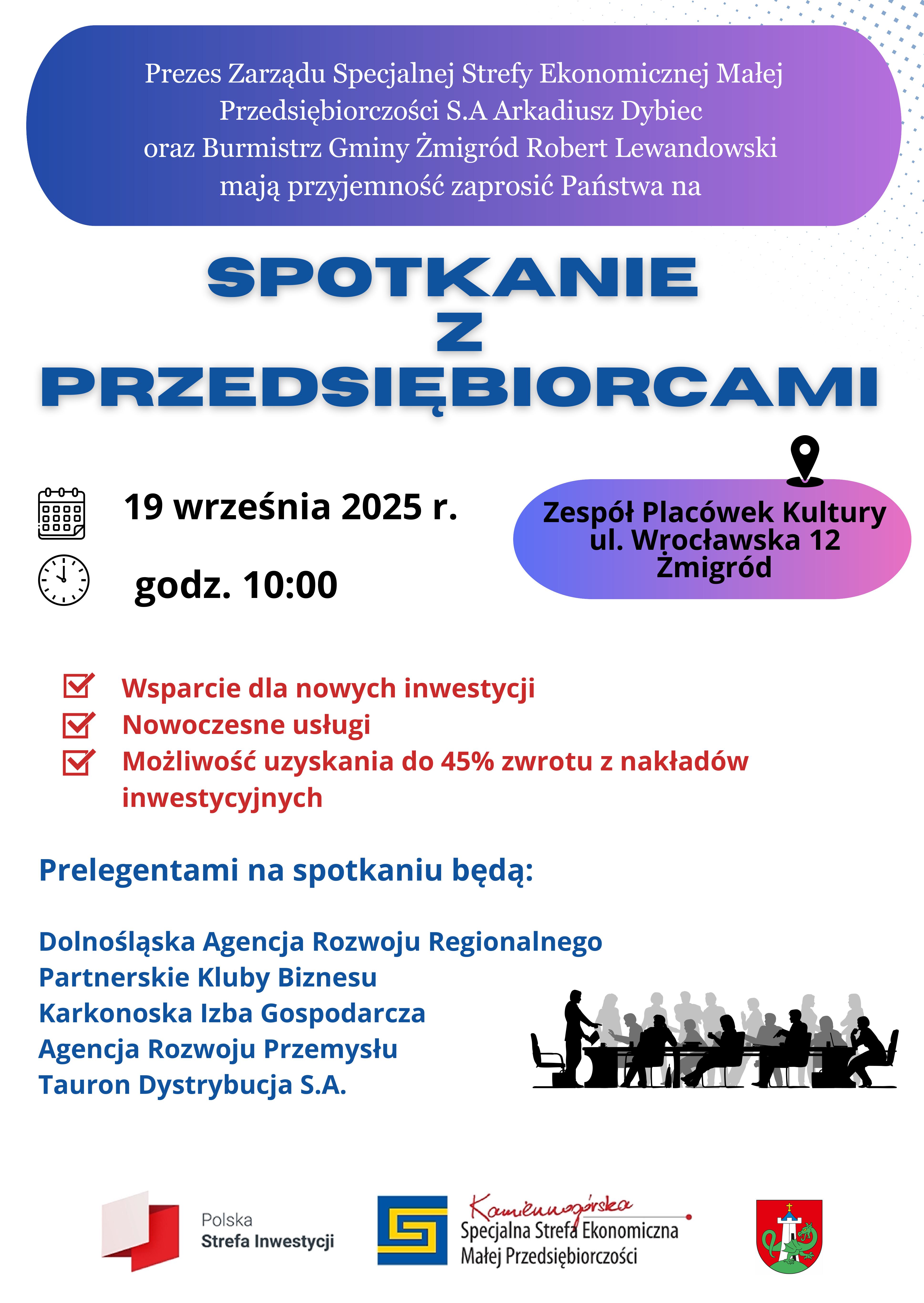 Zdjęcie artykułu Spotkanie z Przedsiębiorcami - 19 września 2025 godz. 10.00 Zespół Placówek Kultury Żmigród